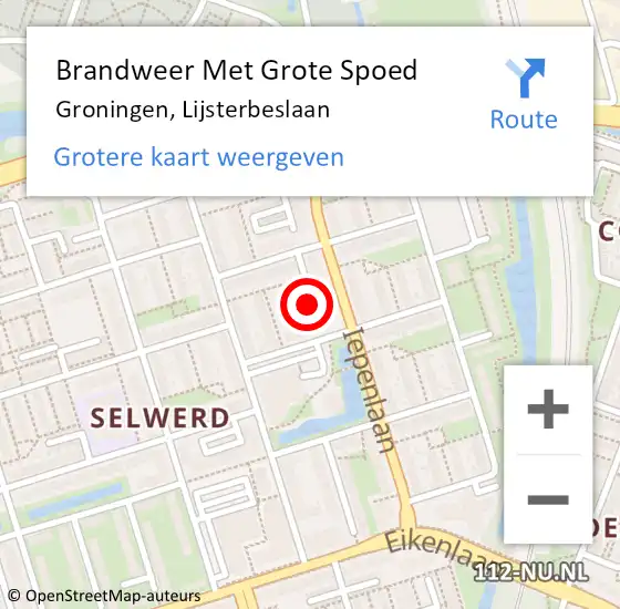 Locatie op kaart van de 112 melding: Brandweer Met Grote Spoed Naar Groningen, Lijsterbeslaan op 19 juni 2023 12:27