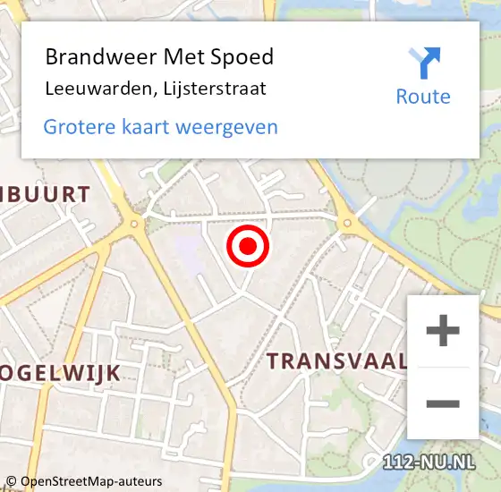 Locatie op kaart van de 112 melding: Brandweer Met Spoed Naar Leeuwarden, Lijsterstraat op 19 juni 2023 14:49