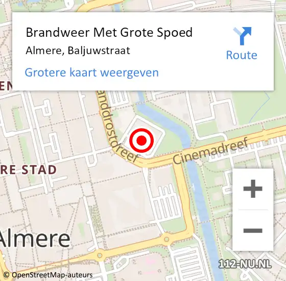 Locatie op kaart van de 112 melding: Brandweer Met Grote Spoed Naar Almere, Baljuwstraat op 29 augustus 2014 15:11
