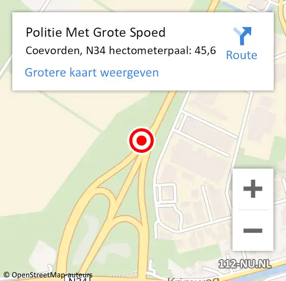 Locatie op kaart van de 112 melding: Politie Met Grote Spoed Naar Coevorden, N34 hectometerpaal: 45,6 op 19 juni 2023 16:36