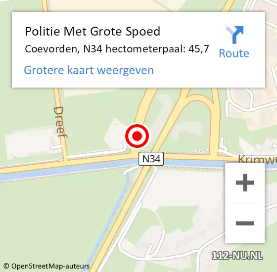 Locatie op kaart van de 112 melding: Politie Met Grote Spoed Naar Coevorden, N34 hectometerpaal: 45,7 op 19 juni 2023 16:36