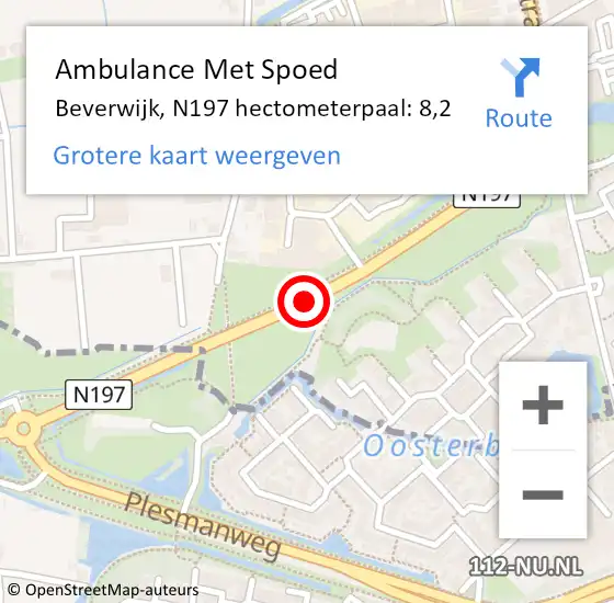 Locatie op kaart van de 112 melding: Ambulance Met Spoed Naar Beverwijk, N197 hectometerpaal: 8,2 op 19 juni 2023 18:11