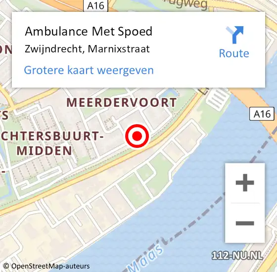 Locatie op kaart van de 112 melding: Ambulance Met Spoed Naar Zwijndrecht, Marnixstraat op 19 juni 2023 18:34