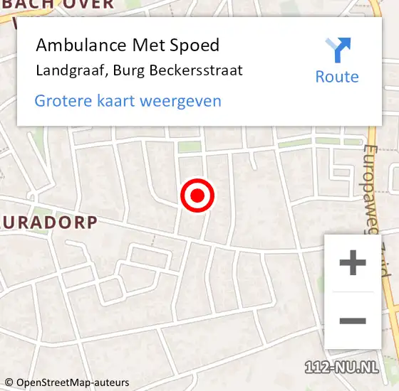 Locatie op kaart van de 112 melding: Ambulance Met Spoed Naar Landgraaf, Burg Beckersstraat op 29 augustus 2014 15:27