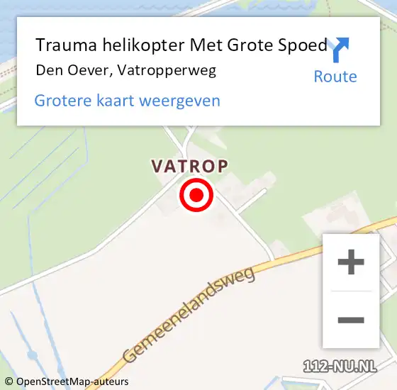 Locatie op kaart van de 112 melding: Trauma helikopter Met Grote Spoed Naar Den Oever, Vatropperweg op 19 juni 2023 19:33