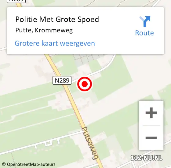 Locatie op kaart van de 112 melding: Politie Met Grote Spoed Naar Putte, Krommeweg op 19 juni 2023 20:30