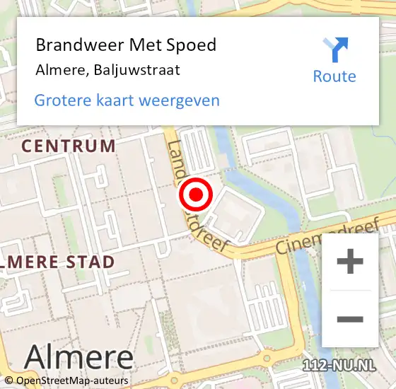 Locatie op kaart van de 112 melding: Brandweer Met Spoed Naar Almere, Baljuwstraat op 19 juni 2023 23:48