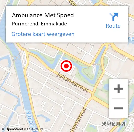 Locatie op kaart van de 112 melding: Ambulance Met Spoed Naar Purmerend, Emmakade op 20 juni 2023 06:13