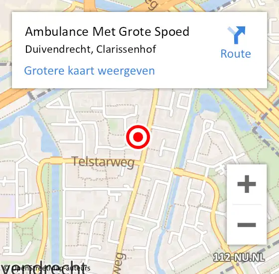 Locatie op kaart van de 112 melding: Ambulance Met Grote Spoed Naar Duivendrecht, Clarissenhof op 20 juni 2023 10:43