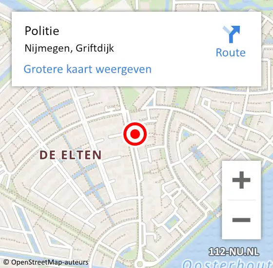 Locatie op kaart van de 112 melding: Politie Nijmegen, Griftdijk op 20 juni 2023 11:10