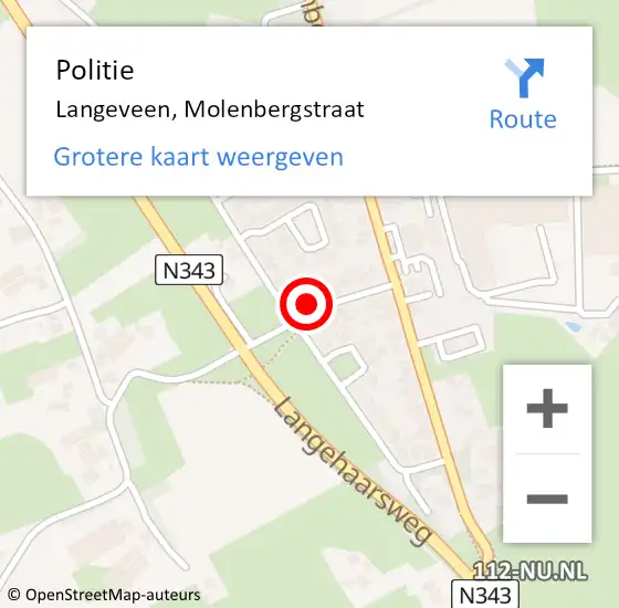Locatie op kaart van de 112 melding: Politie Langeveen, Molenbergstraat op 20 juni 2023 13:28