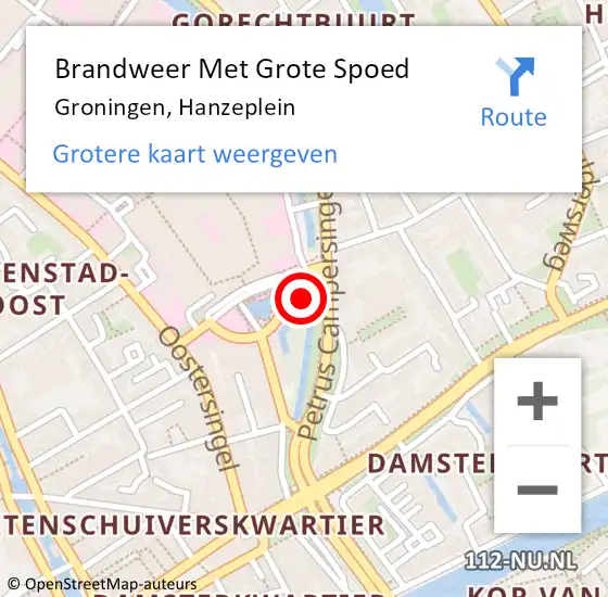 Locatie op kaart van de 112 melding: Brandweer Met Grote Spoed Naar Groningen, Hanzeplein op 20 juni 2023 14:00