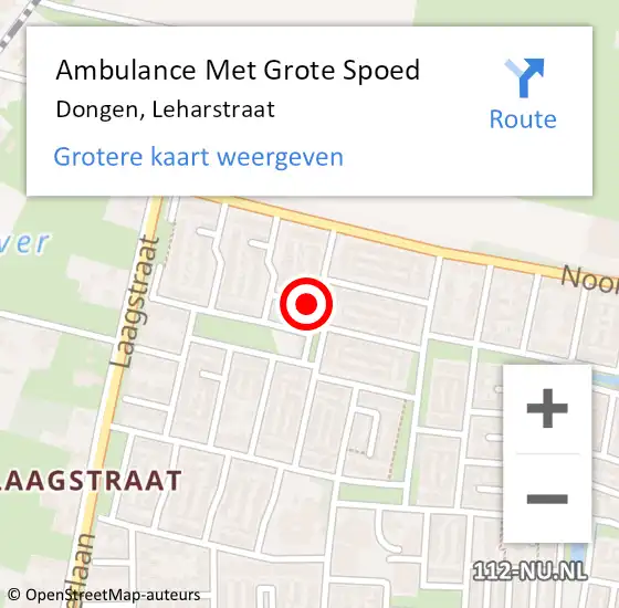 Locatie op kaart van de 112 melding: Ambulance Met Grote Spoed Naar Dongen, Leharstraat op 29 augustus 2014 17:02