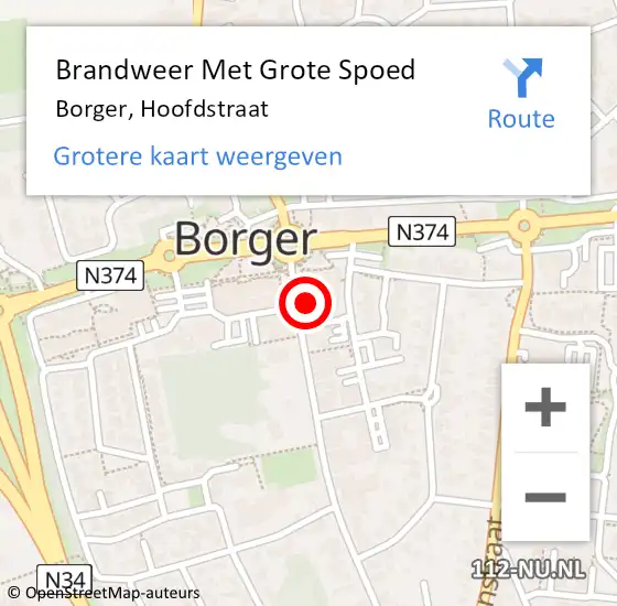 Locatie op kaart van de 112 melding: Brandweer Met Grote Spoed Naar Borger, Hoofdstraat op 20 juni 2023 14:34