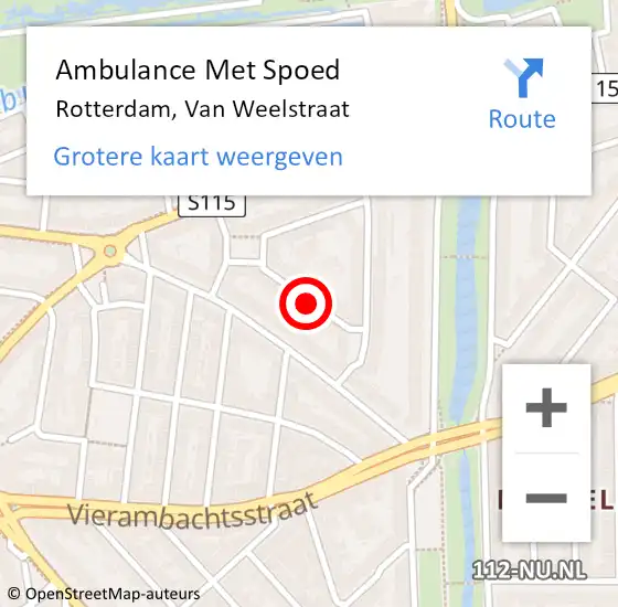 Locatie op kaart van de 112 melding: Ambulance Met Spoed Naar Rotterdam, Van Weelstraat op 20 juni 2023 15:13