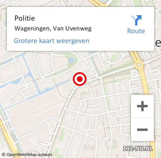 Locatie op kaart van de 112 melding: Politie Wageningen, Van Uvenweg op 20 juni 2023 15:38