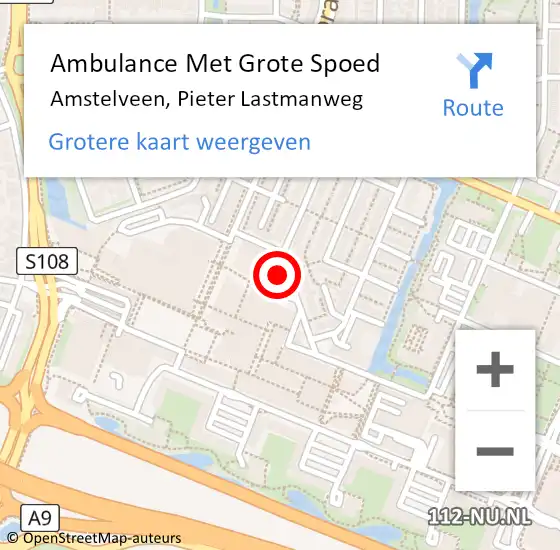 Locatie op kaart van de 112 melding: Ambulance Met Grote Spoed Naar Amstelveen, Pieter Lastmanweg op 20 juni 2023 16:15