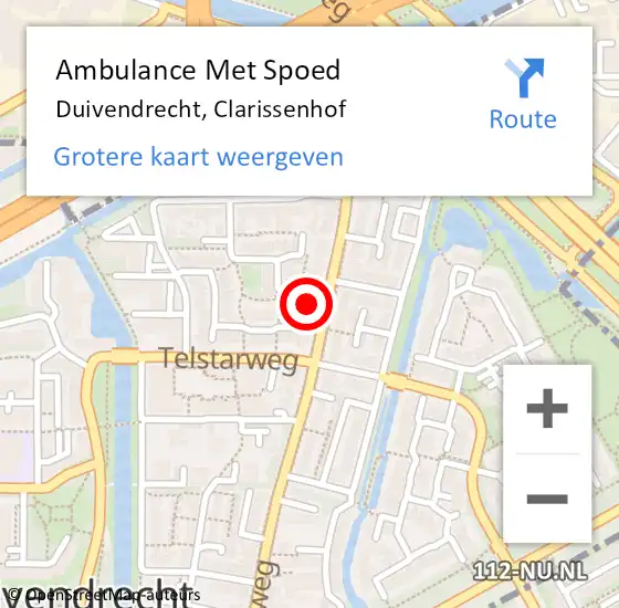 Locatie op kaart van de 112 melding: Ambulance Met Spoed Naar Duivendrecht, Clarissenhof op 20 juni 2023 16:41