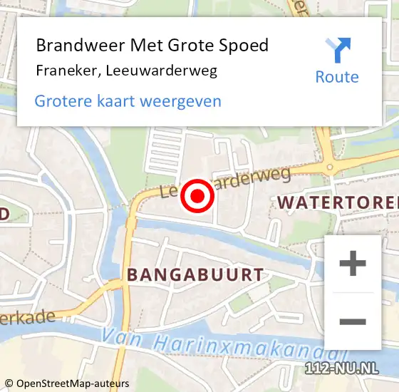 Locatie op kaart van de 112 melding: Brandweer Met Grote Spoed Naar Franeker, Leeuwarderweg op 20 juni 2023 17:26