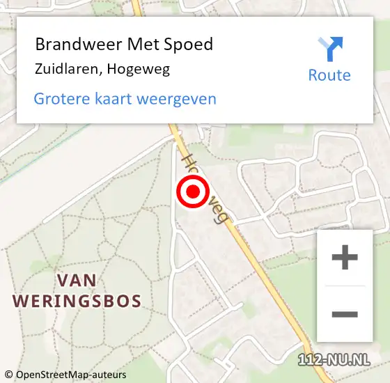 Locatie op kaart van de 112 melding: Brandweer Met Spoed Naar Zuidlaren, Hogeweg op 20 juni 2023 17:36
