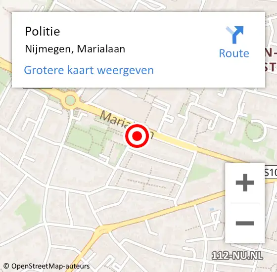 Locatie op kaart van de 112 melding: Politie Nijmegen, Marialaan op 20 juni 2023 17:47