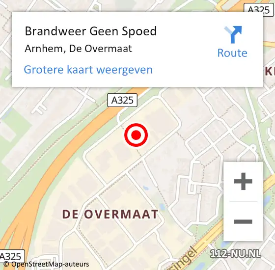 Locatie op kaart van de 112 melding: Brandweer Geen Spoed Naar Arnhem, De Overmaat op 20 juni 2023 18:45