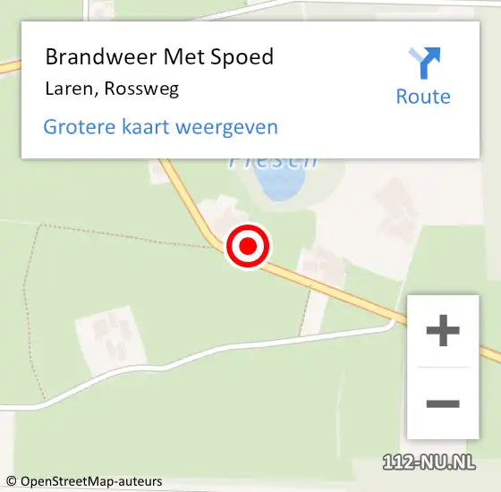 Locatie op kaart van de 112 melding: Brandweer Met Spoed Naar Laren, Rossweg op 20 juni 2023 18:55
