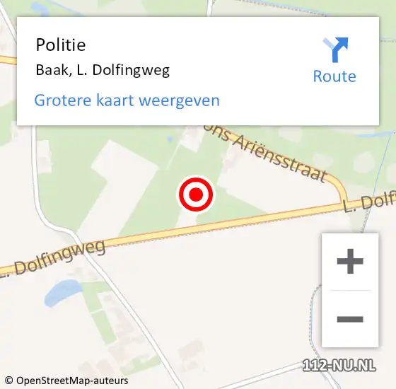 Locatie op kaart van de 112 melding: Politie Baak, L. Dolfingweg op 20 juni 2023 19:25