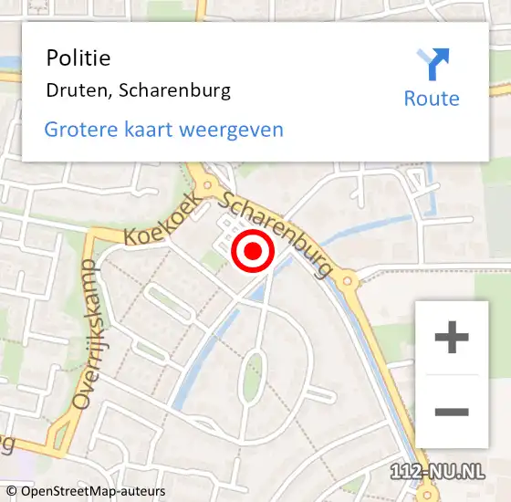 Locatie op kaart van de 112 melding: Politie Druten, Scharenburg op 20 juni 2023 19:36