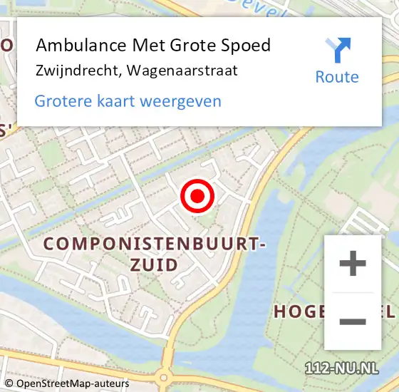 Locatie op kaart van de 112 melding: Ambulance Met Grote Spoed Naar Zwijndrecht, Wagenaarstraat op 20 juni 2023 19:41