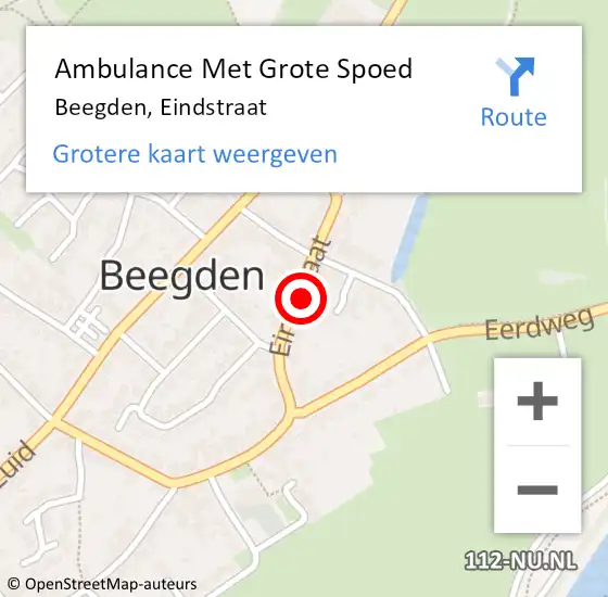 Locatie op kaart van de 112 melding: Ambulance Met Grote Spoed Naar Beegden, Eindstraat op 20 juni 2023 19:53