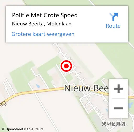 Locatie op kaart van de 112 melding: Politie Met Grote Spoed Naar Nieuw Beerta, Molenlaan op 21 juni 2023 04:46