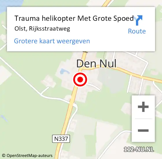Locatie op kaart van de 112 melding: Trauma helikopter Met Grote Spoed Naar Olst, Rijksstraatweg op 21 juni 2023 05:01