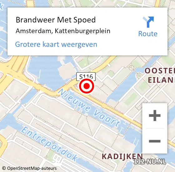 Locatie op kaart van de 112 melding: Brandweer Met Spoed Naar Amsterdam, Kattenburgerplein op 21 juni 2023 06:24