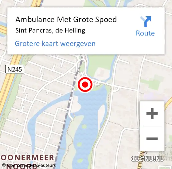 Locatie op kaart van de 112 melding: Ambulance Met Grote Spoed Naar Sint Pancras, de Helling op 21 juni 2023 09:35