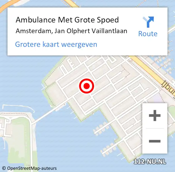 Locatie op kaart van de 112 melding: Ambulance Met Grote Spoed Naar Amsterdam, Jan Olphert Vaillantlaan op 29 augustus 2014 19:16