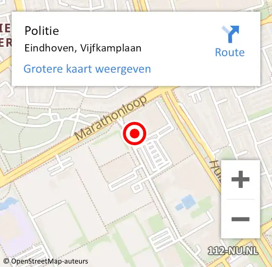 Locatie op kaart van de 112 melding: Politie Eindhoven, Vijfkamplaan op 21 juni 2023 13:32