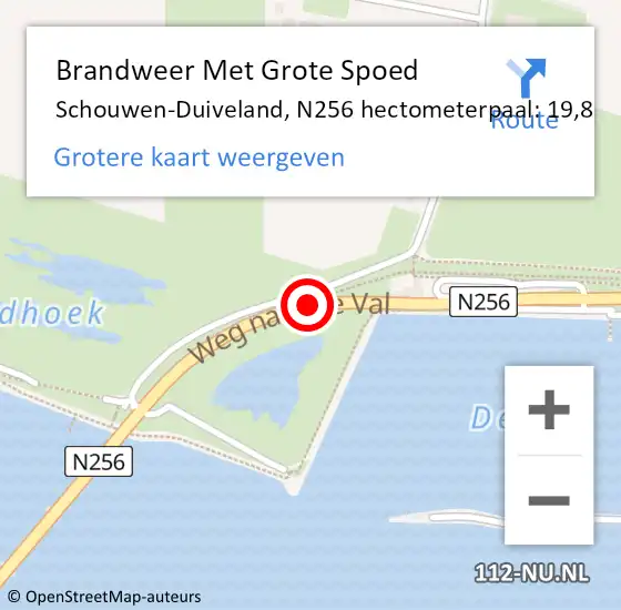 Locatie op kaart van de 112 melding: Brandweer Met Grote Spoed Naar Schouwen-Duiveland, N256 hectometerpaal: 19,8 op 21 juni 2023 13:54
