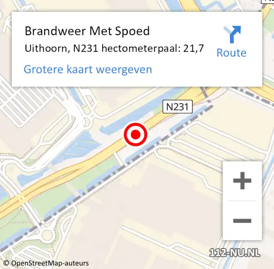 Locatie op kaart van de 112 melding: Brandweer Met Spoed Naar Uithoorn, N231 hectometerpaal: 21,7 op 21 juni 2023 15:03