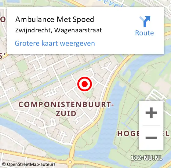 Locatie op kaart van de 112 melding: Ambulance Met Spoed Naar Zwijndrecht, Wagenaarstraat op 21 juni 2023 15:06