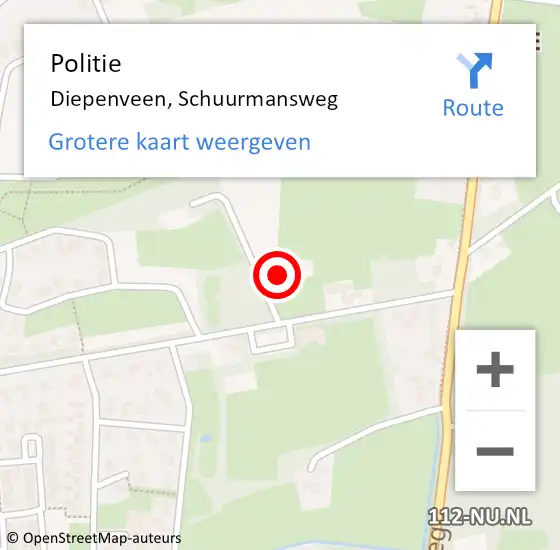Locatie op kaart van de 112 melding: Politie Diepenveen, Schuurmansweg op 21 juni 2023 16:30