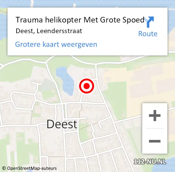 Locatie op kaart van de 112 melding: Trauma helikopter Met Grote Spoed Naar Deest, Leendersstraat op 21 juni 2023 17:07