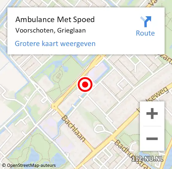 Locatie op kaart van de 112 melding: Ambulance Met Spoed Naar Voorschoten, Grieglaan op 21 juni 2023 18:18