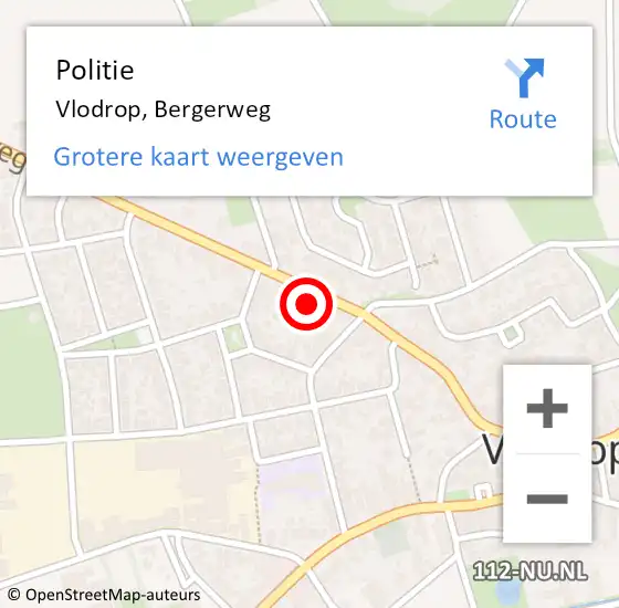 Locatie op kaart van de 112 melding: Politie Vlodrop, Bergerweg op 21 juni 2023 20:01