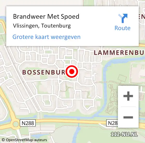 Locatie op kaart van de 112 melding: Brandweer Met Spoed Naar Vlissingen, Toutenburg op 21 juni 2023 20:39