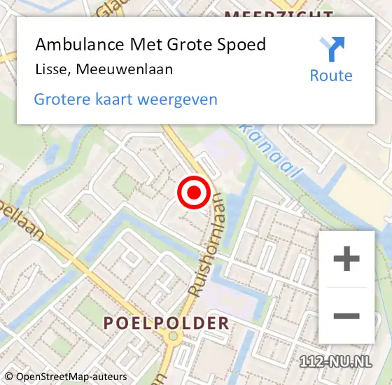 Locatie op kaart van de 112 melding: Ambulance Met Grote Spoed Naar Lisse, Meeuwenlaan op 21 juni 2023 21:00