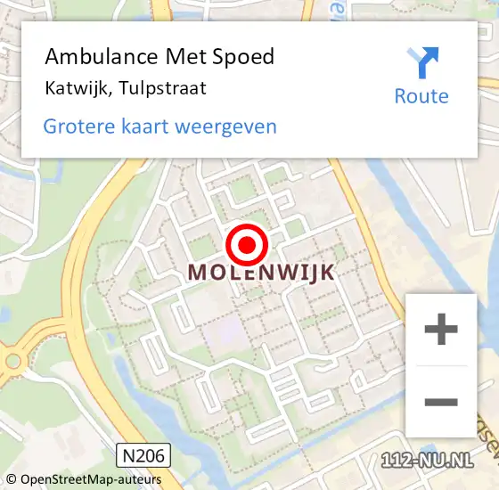 Locatie op kaart van de 112 melding: Ambulance Met Spoed Naar Katwijk, Tulpstraat op 22 juni 2023 01:11