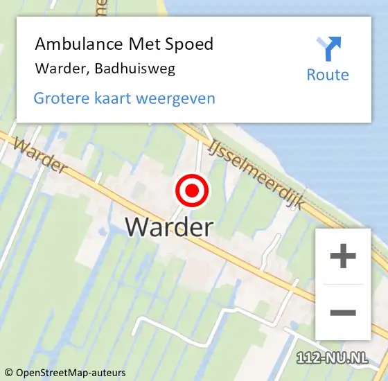 Locatie op kaart van de 112 melding: Ambulance Met Spoed Naar Warder, Badhuisweg op 22 juni 2023 02:14