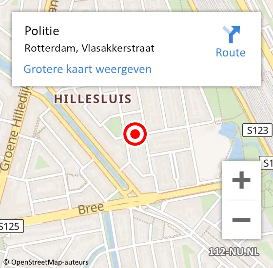 Locatie op kaart van de 112 melding: Politie Rotterdam, Vlasakkerstraat op 22 juni 2023 03:31