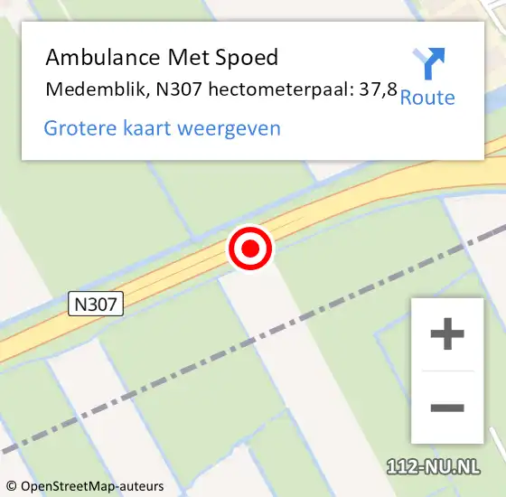 Locatie op kaart van de 112 melding: Ambulance Met Spoed Naar Medemblik, N307 hectometerpaal: 37,8 op 22 juni 2023 09:55